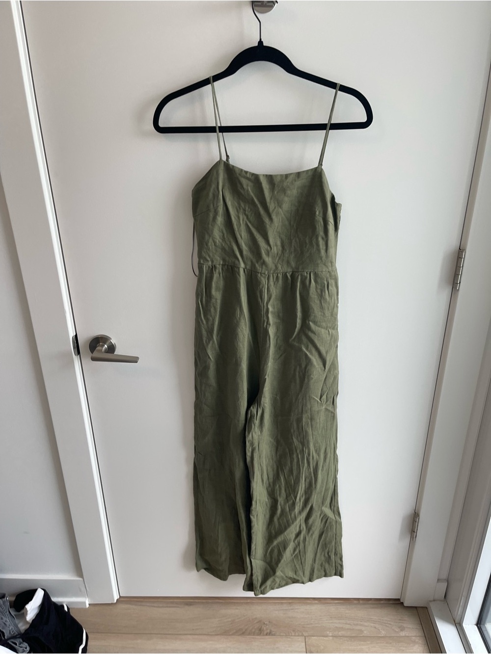 Lucy Paris Olive Green Linen-Blend Wide-Leg Jumpsuit